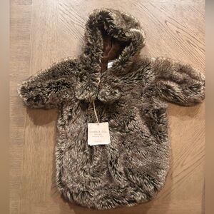 London & Cole Pompom Faux Fur Bunting Suit in chocolate